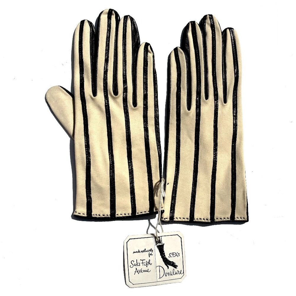 VTG Women’s Dovalure by Saks Fifth Avenue Gloves, Black/Cream, Size 7, Rare